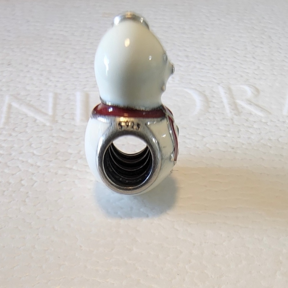 Pandora Retired Sterling Silver Happy Snowman Winter Bead White & Red Enamel - Picture 6 of 6